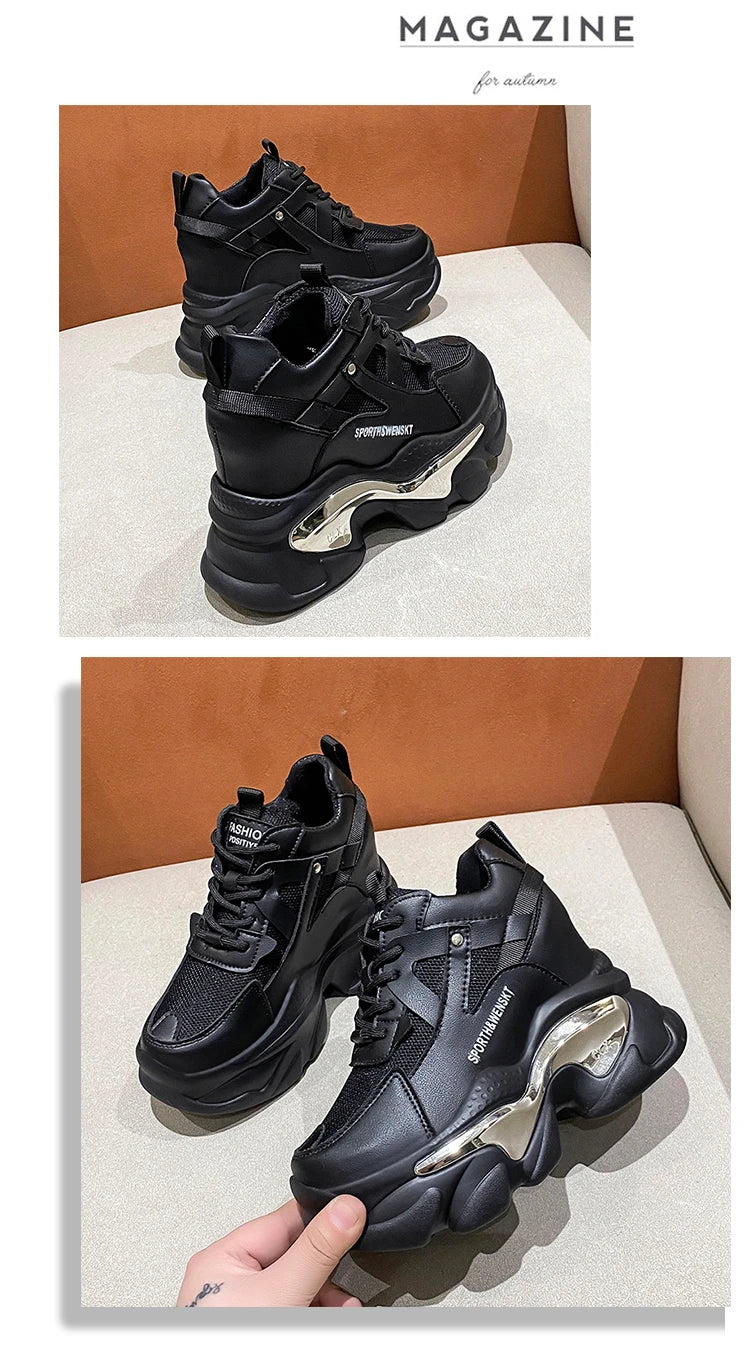 2025 Women Chunky Sneakers Platform Ulzzang Sports Shoes Summer Thick Bottom Breathable Mesh Casual Shoes 11CM High Heels Woman
