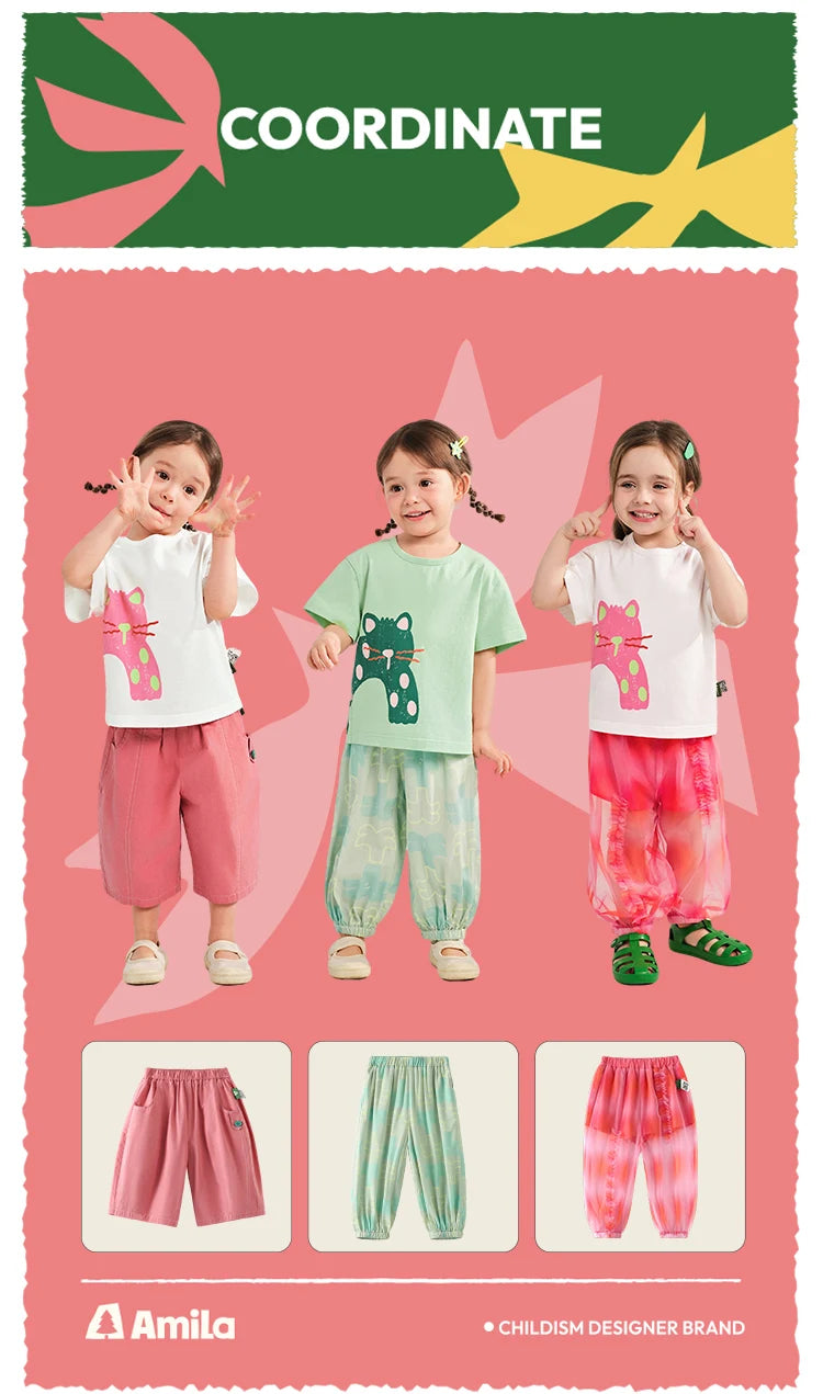 Amila Baby T-shirt 2026 Summer New Comfortable Cartoon Pattern Round Neck Casual Breathable Clothing