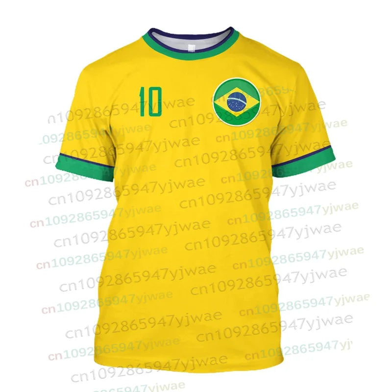 Brazil Flag Map 3D Print TShirt Men Brazilian Football Pattern T-Shirts Summer Street Sports Round Neck Men's Short Sleeve Tees