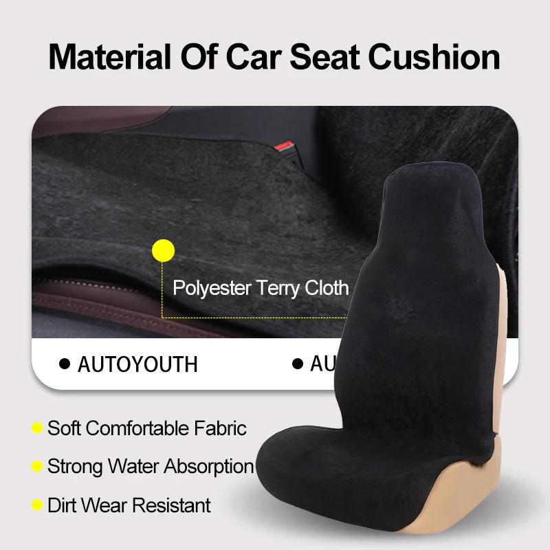 AUTOYOUTH Towel Car Seat Cover for Athletes Fitness Gym Running Beach Swimming Outdoor Water Sports Machine Washable - Black