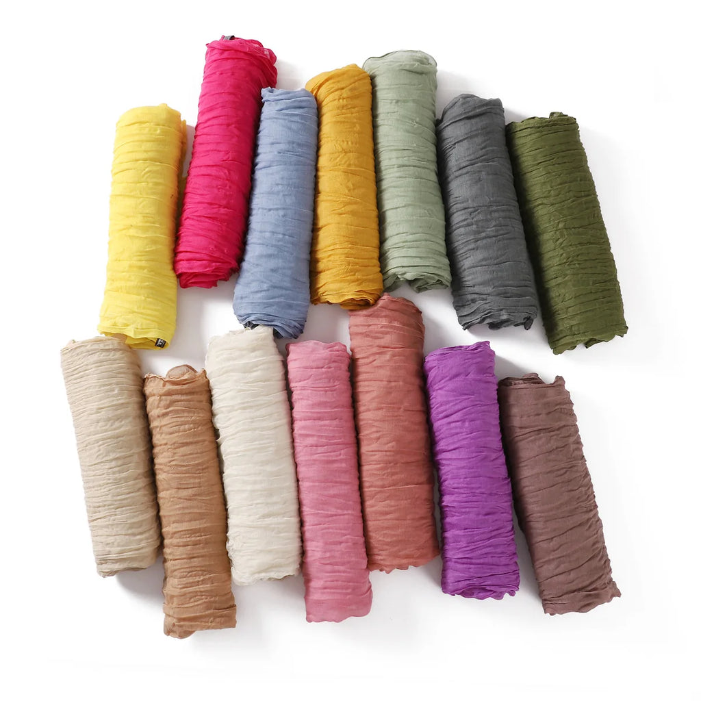 Crumpled Scarf For Women Girls Students Spring New Solid Color Cotton Voile Thin Scarves Soft Knitting Shawl Female Wrap Shawls