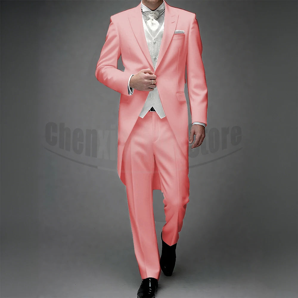 3 Piece Man Tailcoat for Formal Wedding Groomsmen Tuxedos 2025 Classic Peak Lapel One Button Solid Male Suit (Jacket+Pants+Vest)