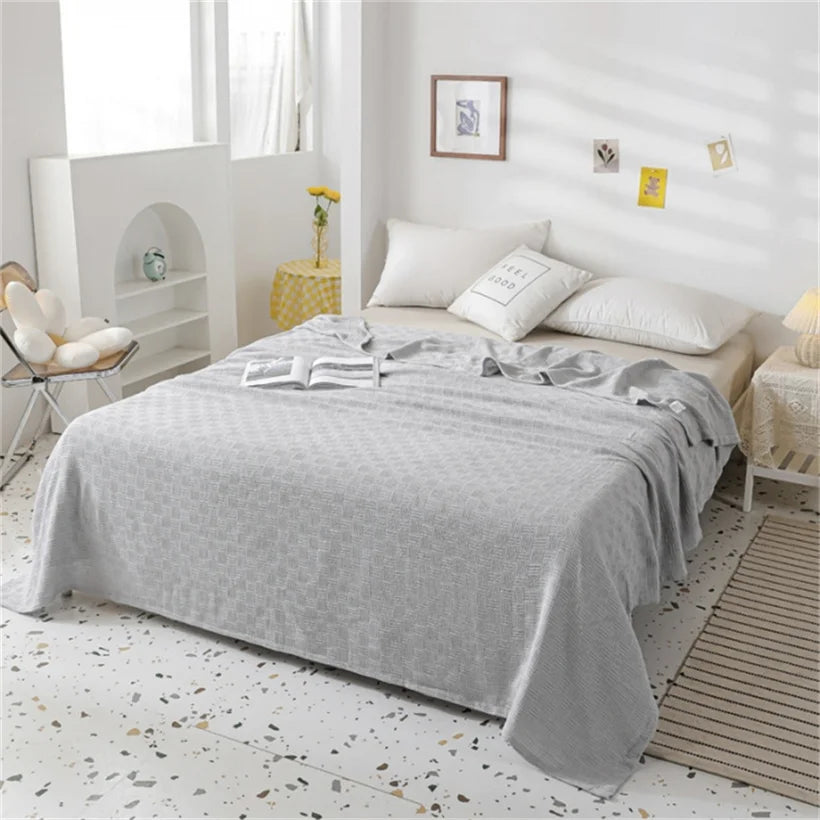 Soft Cozy 100% Cotton Throw Blanket Wide 100cm/150cm/180cm/200cm Plain Knitted Sofa Bed Cover Bedspreads Home Decor Thin Blanket