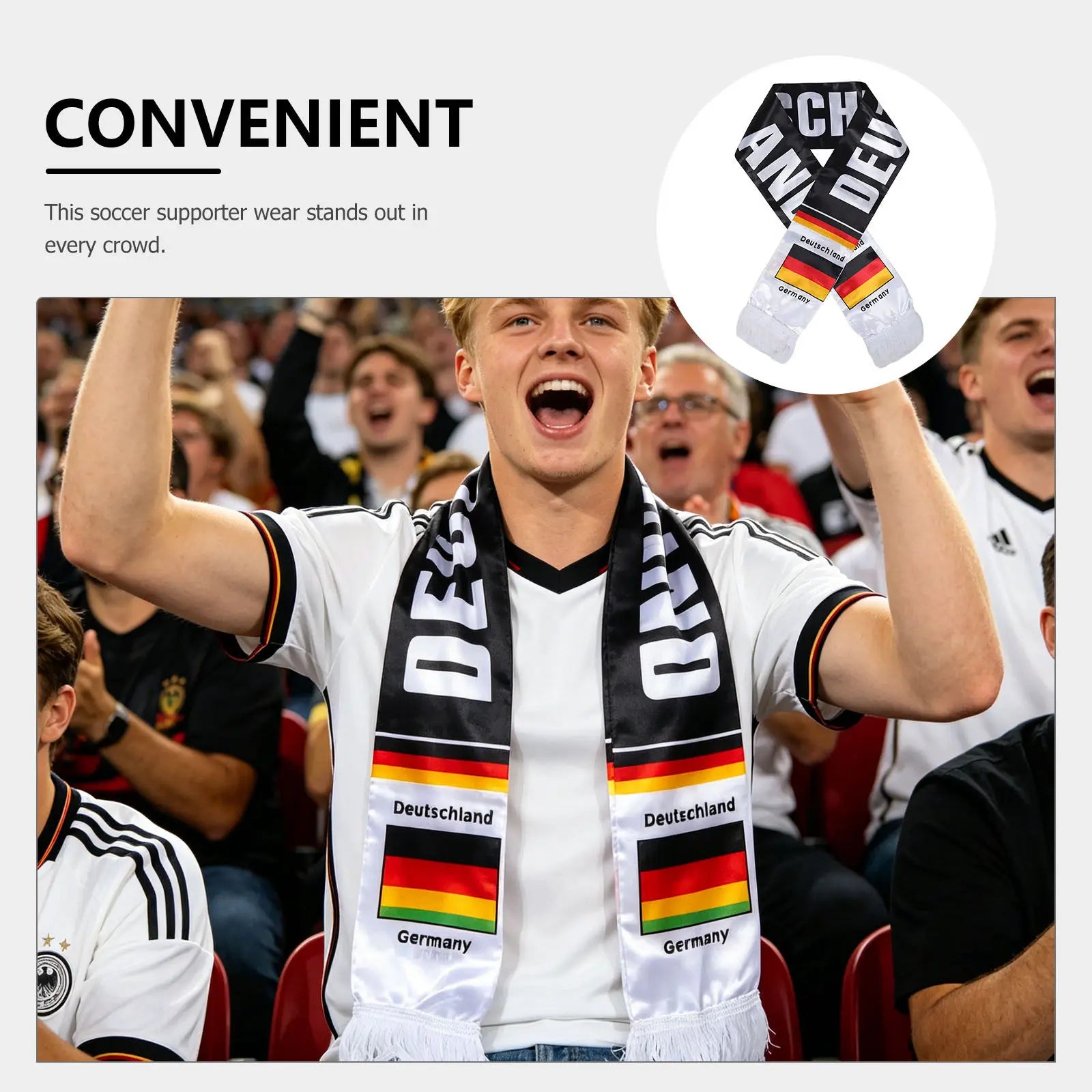 Soccer Fan Scarf Germany Flag Design Fade Resistant Soft Breathable Polyester Team Support Accessory for Football Match Game Day