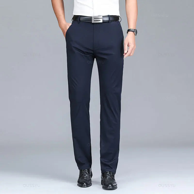 Summer High Stretch Business Suit Pants Men Thin Solid Color Straight Casual Formal Office Trousers Male Plus Size 35 40