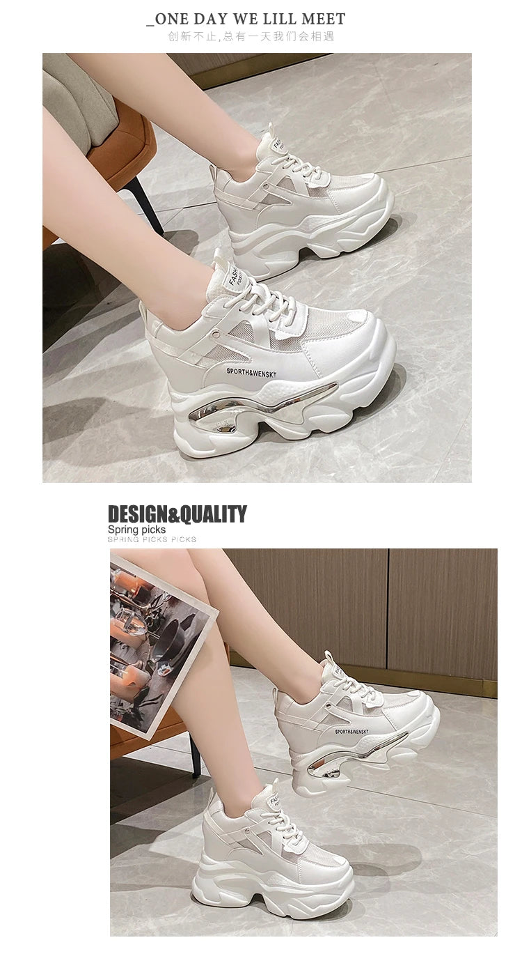 2025 Women Chunky Sneakers Platform Ulzzang Sports Shoes Summer Thick Bottom Breathable Mesh Casual Shoes 11CM High Heels Woman