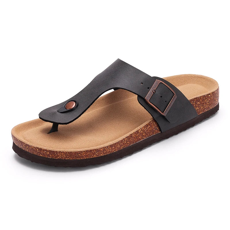 Kidmi Women's Summer Barefoot Sandals Cork Footbed Nonslip Slides Leather Clogs for Beach Essential Footwear