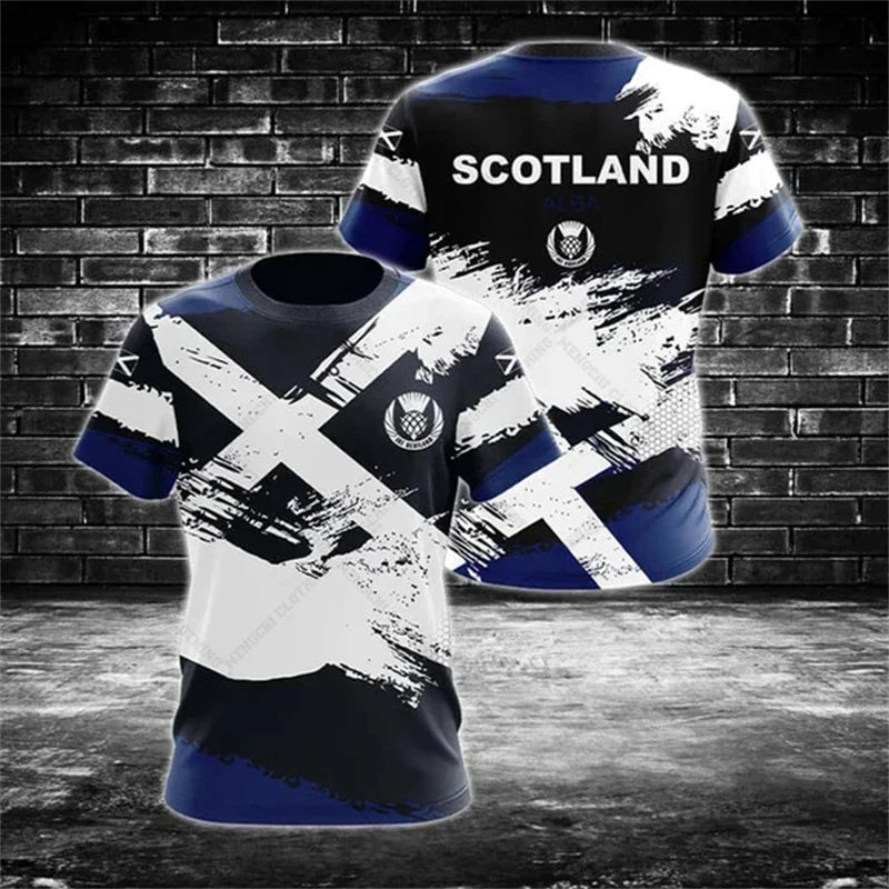 Scottish Flag National-themed Men's T-shirt 3D Printed Outdoor Men's Clothing Training Quick-drying Breathable Football Jersey