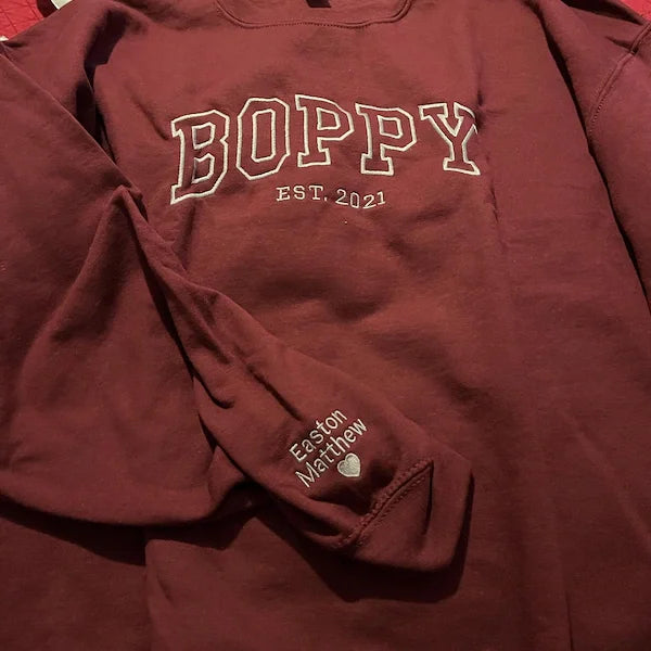 Custom Embroidered Sweatshirt, Name On Sleeve With Heart, Grandpa Shirt With Date, Daddy Est Year Shirt, Gift For New Dad
