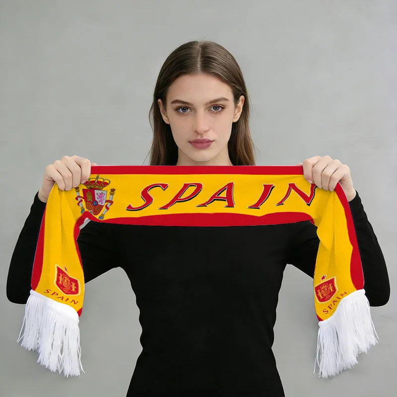 2026 Football Fan Scarf Argentina Brazil Portugal France Spain Canada USA Mexico Print Flannel Tassel Cheering Supporter Scarf