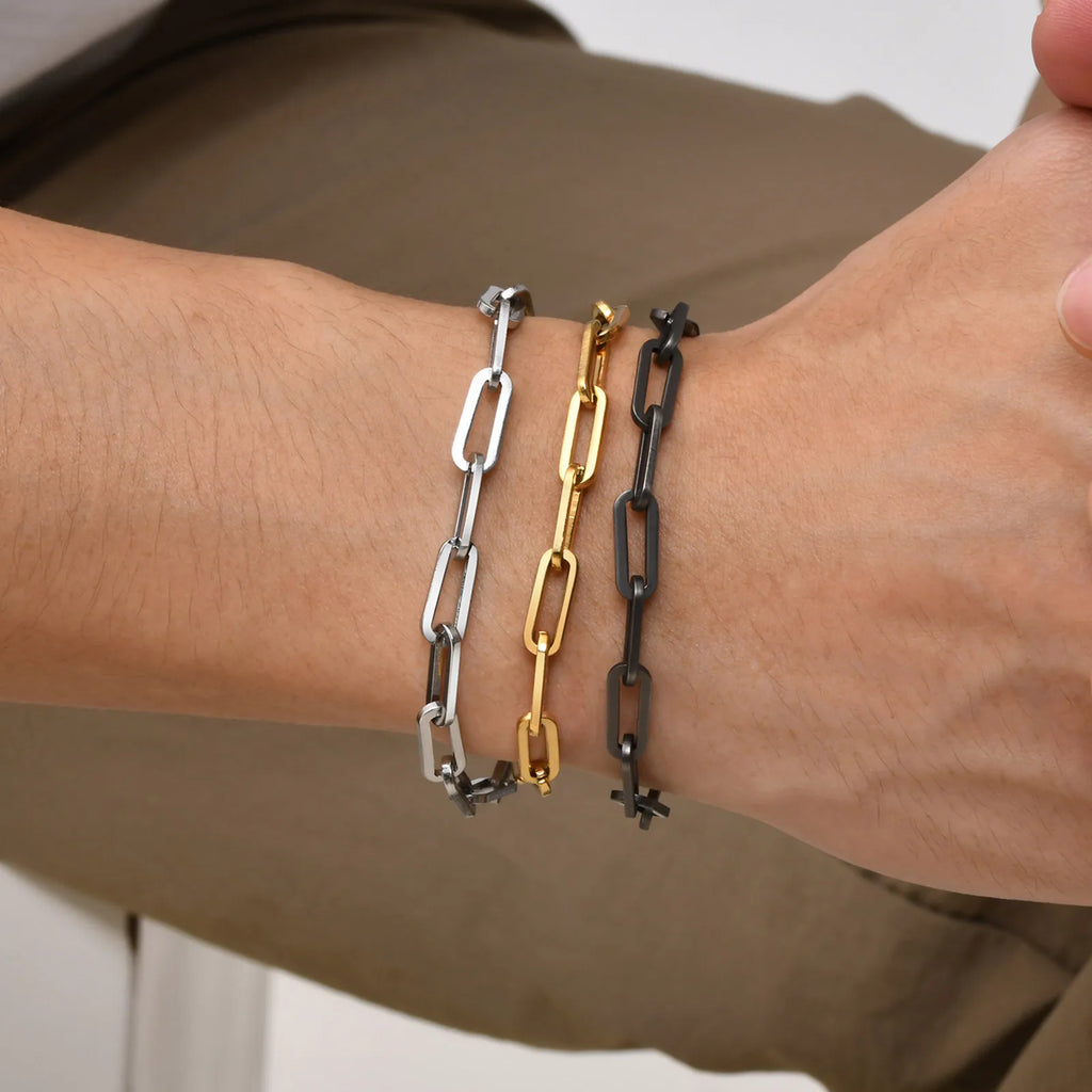 Vnox Paperclip Chain Bracelet For Men, Four Color Casual Business Rectangle Links Wristband, 5mm Wide Adjustable Chain Jewelry