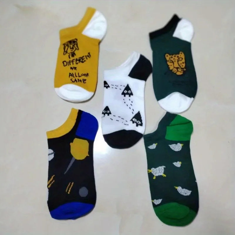 10 Pairs Of Casual Trend Ankle Socks For Men And Women, Comfortable, Breathable And Cute Cartoon Summer Couple Boat Socks