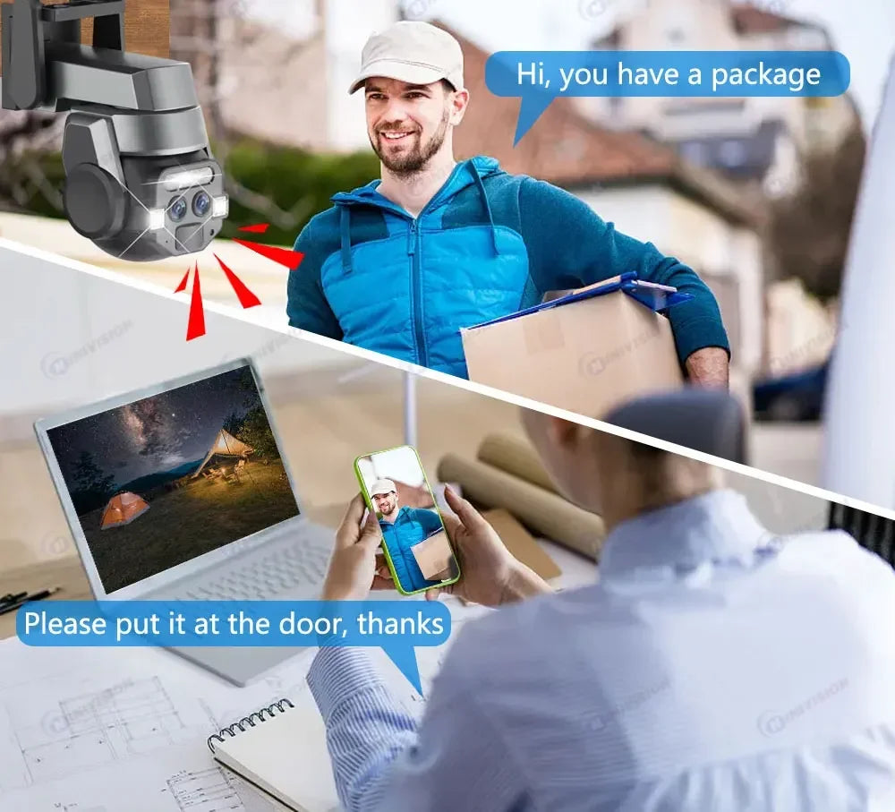 Carecam Pro 4K 8MP Dual Lens Wireless Camera Human Detection 10X PTZ Zoom Color Night Vision CCTV  Intelligent Monitoring Camera