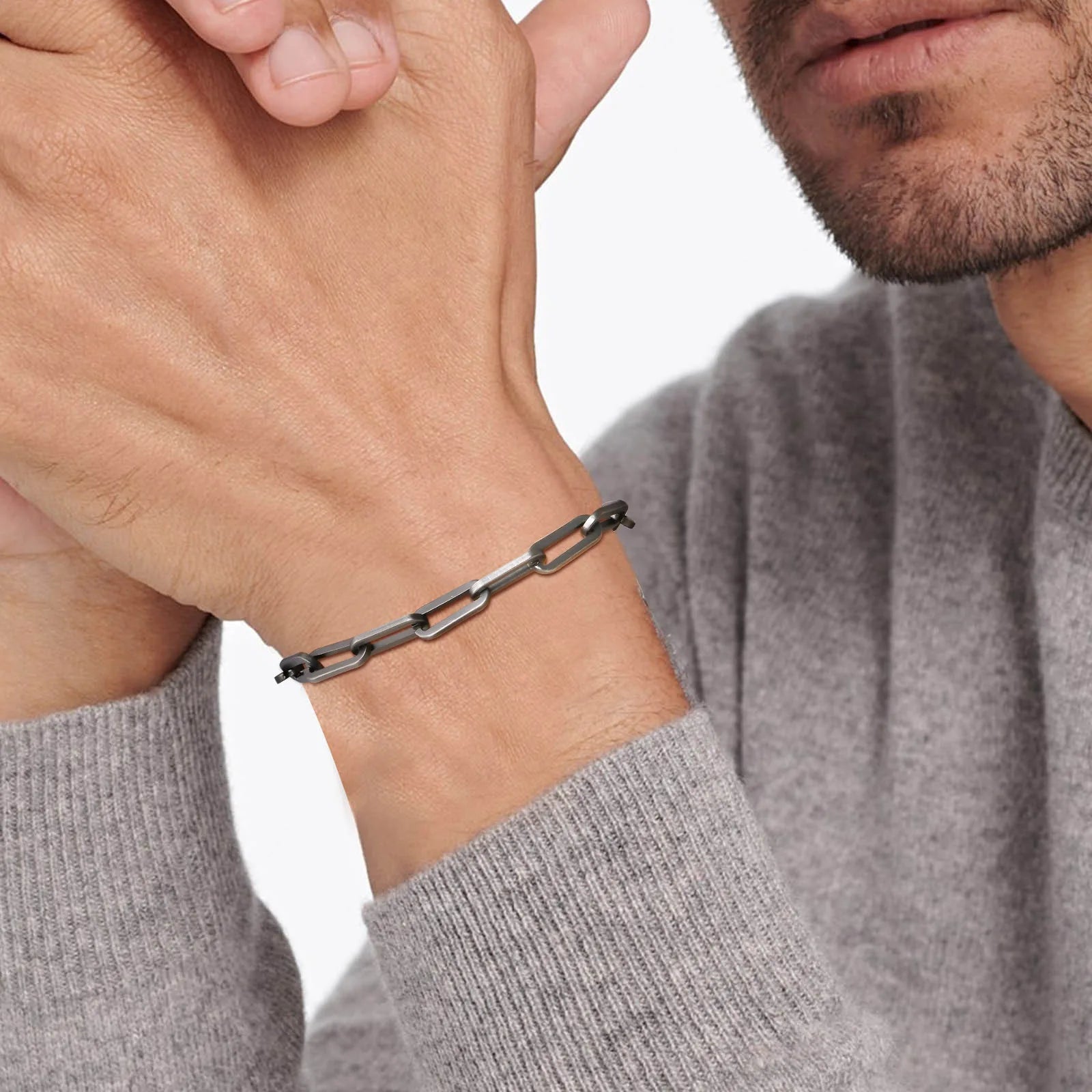 Vnox Paperclip Chain Bracelet For Men, Four Color Casual Business Rectangle Links Wristband, 5mm Wide Adjustable Chain Jewelry