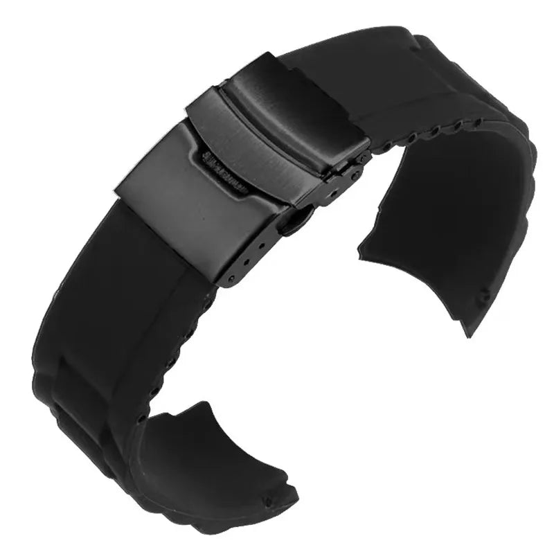 Silicone WatchBand 16mm 18mm 20mm 22mm 24mm 26mm Curved End Strap Folding Buckle Sport Bracelets Men Women Replacement Wristband