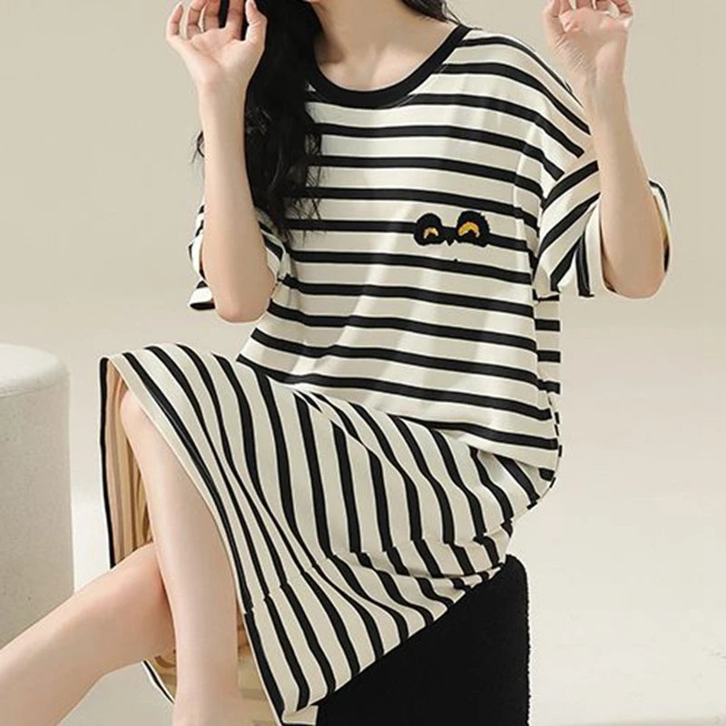 100% COTTON! SUKAE Summer New Women Lovely Sleepshirt Fashion Nightgowns Leisure Dress Casual Nightdress Short Sleeves Nightgown