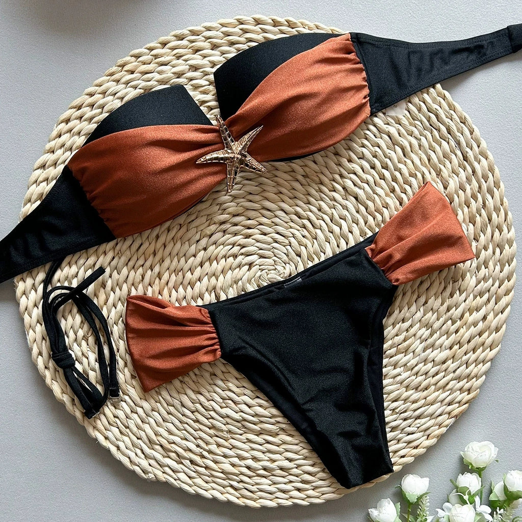 2024 Sexy Brazilian Bikini Set High Waist Black Printed Women Swimwear Push Up Bikinis Swimsuit Female Biquini Bathing Suit