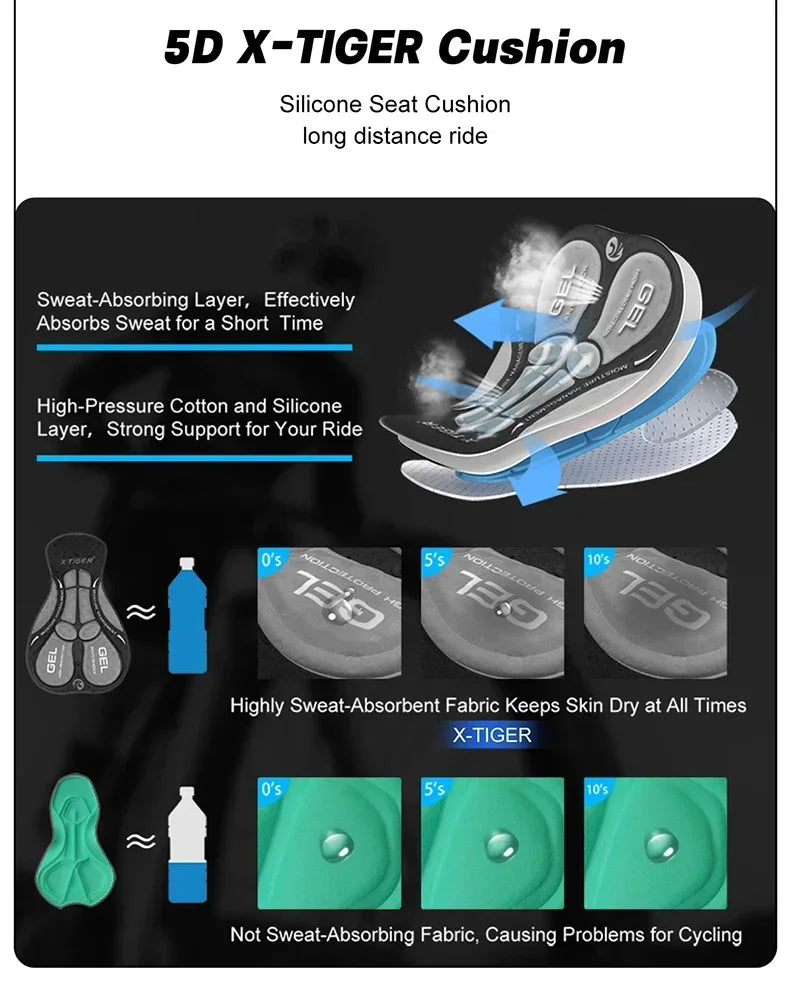 X-TIGER High Performance Breathable Cycling Underwear Men 5D Silicone Pad 3D Cutting Moisture Wicking Road Cycling Shorts