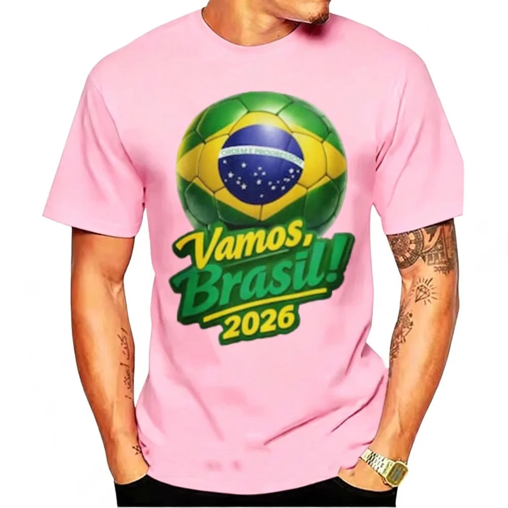 Go Brazil 2026 T-shirt with Brazilian Flag Graphic Football Gift for National Team Fans for Men Casual Soft Cotton T-Shirts