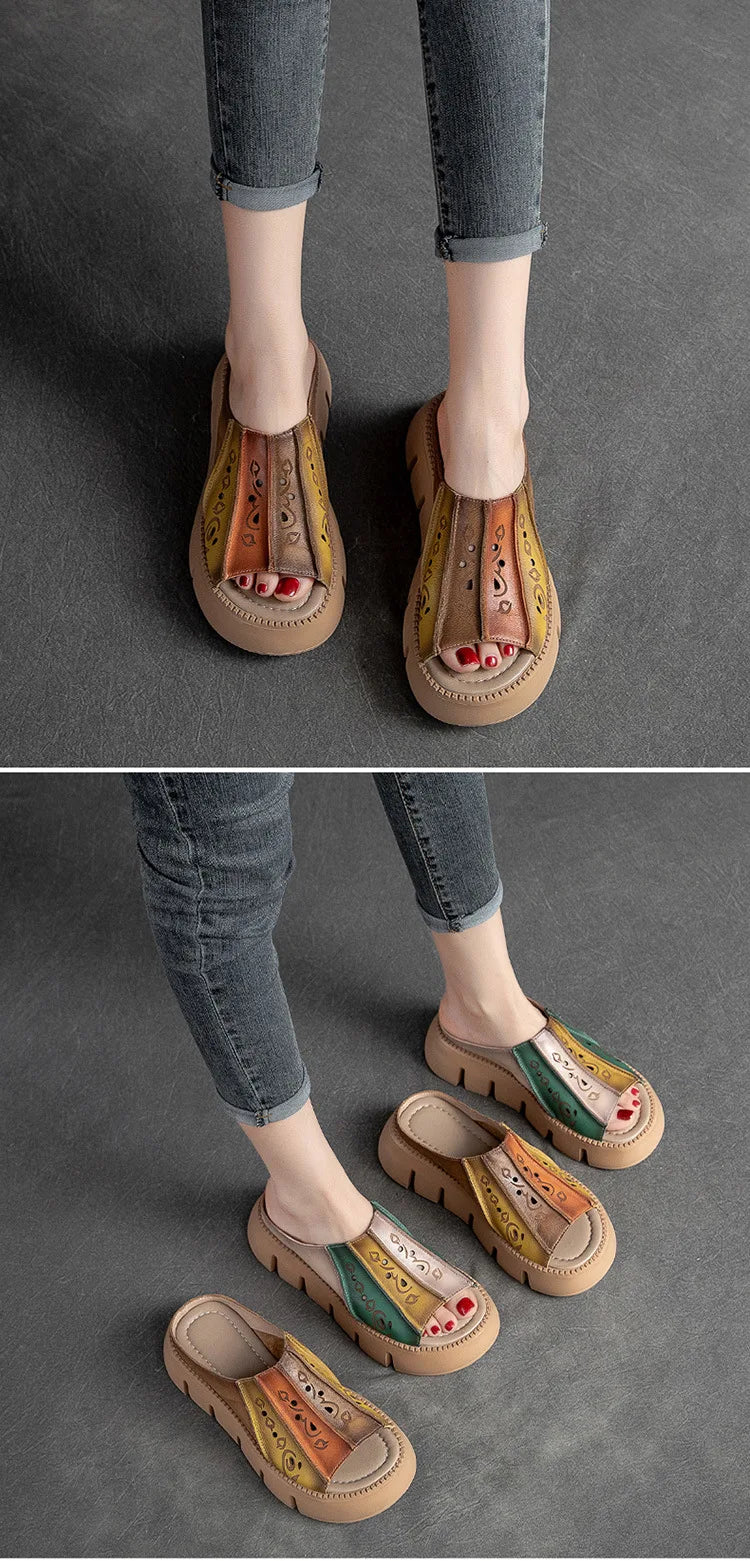 GKTINOO Genuine Leather Summer Shoes Women Slippers Wedges Outside Slides Leisure 2026 New Handmade Concise Ladies Slippers