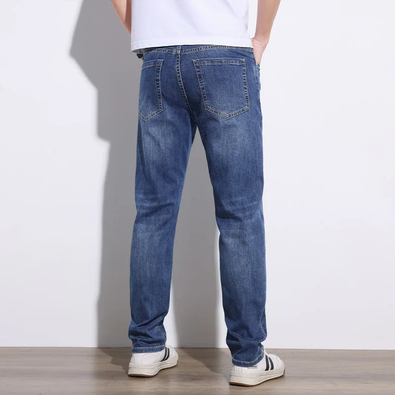 KSTUN 2025 Spring Summer Jeans For Men Slim Straight Gray Light Blue Stretch Jeans Regular Fit Denim Pants Mens Clothing Cowboys