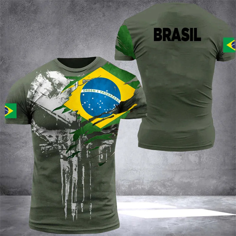 Brazil Flag Men's T-Shirt 3D Print Brazilian T Shirt Summer Oversized Jersey Camo Short Sleeve Sports Tactical Tee Tops Clothes