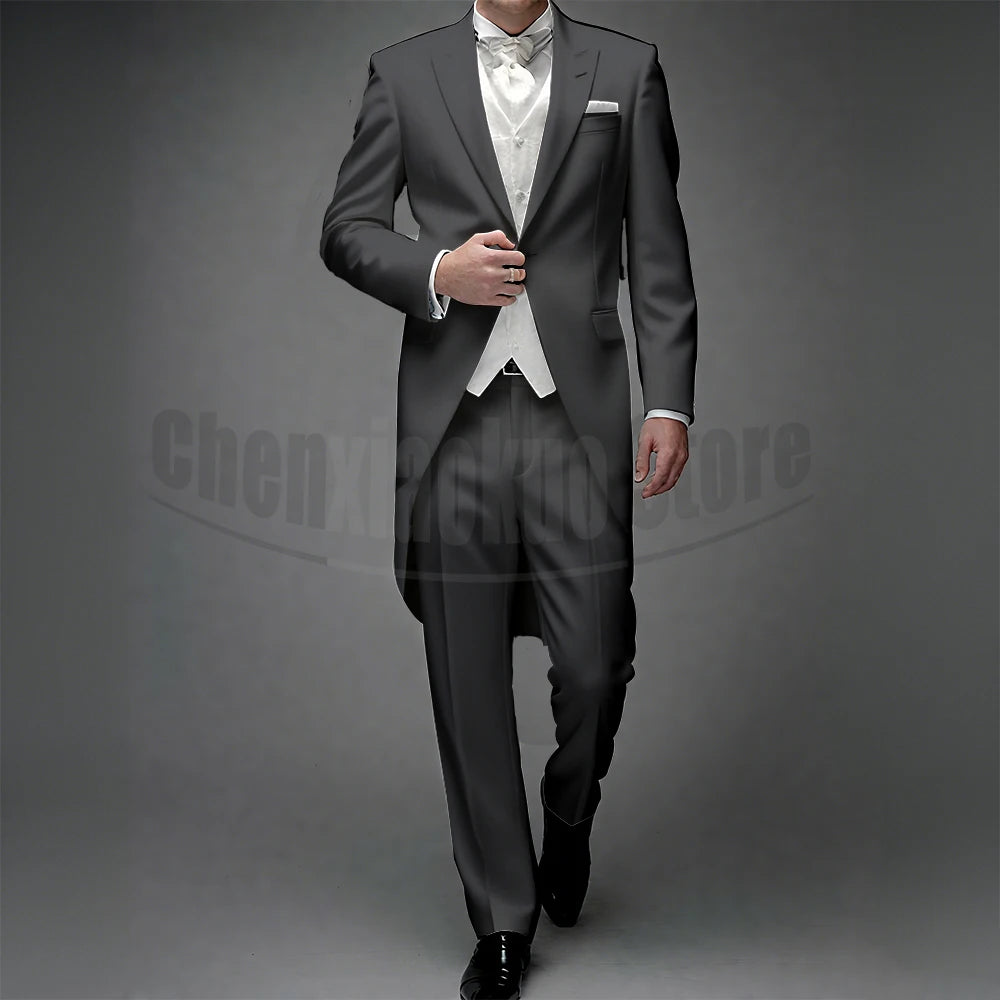 3 Piece Man Tailcoat for Formal Wedding Groomsmen Tuxedos 2025 Classic Peak Lapel One Button Solid Male Suit (Jacket+Pants+Vest)