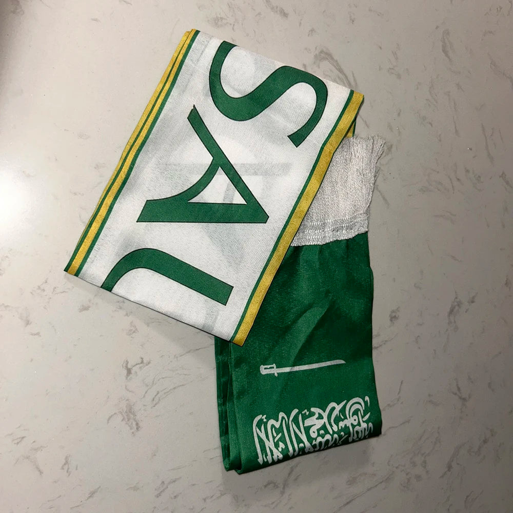 Saudi Arabia Scarf 12x135cm Double Printed Satin Saudi Arabia Flag Scarf Tassels Suitable for 2026 Football cup, Sports, Events