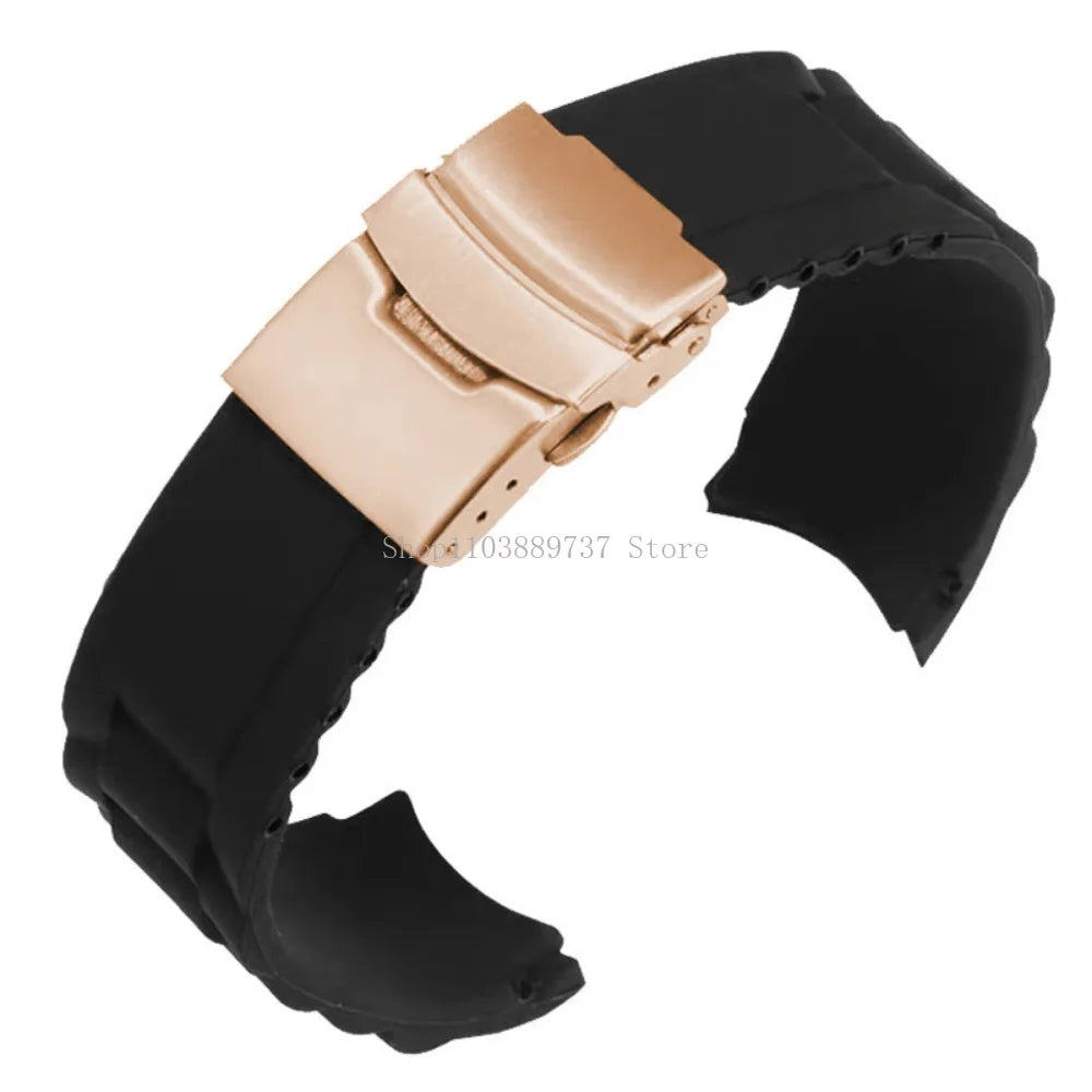 Silicone WatchBand 16mm 18mm 20mm 22mm 24mm 26mm Curved End Strap Folding Buckle Sport Bracelets Men Women Replacement Wristband