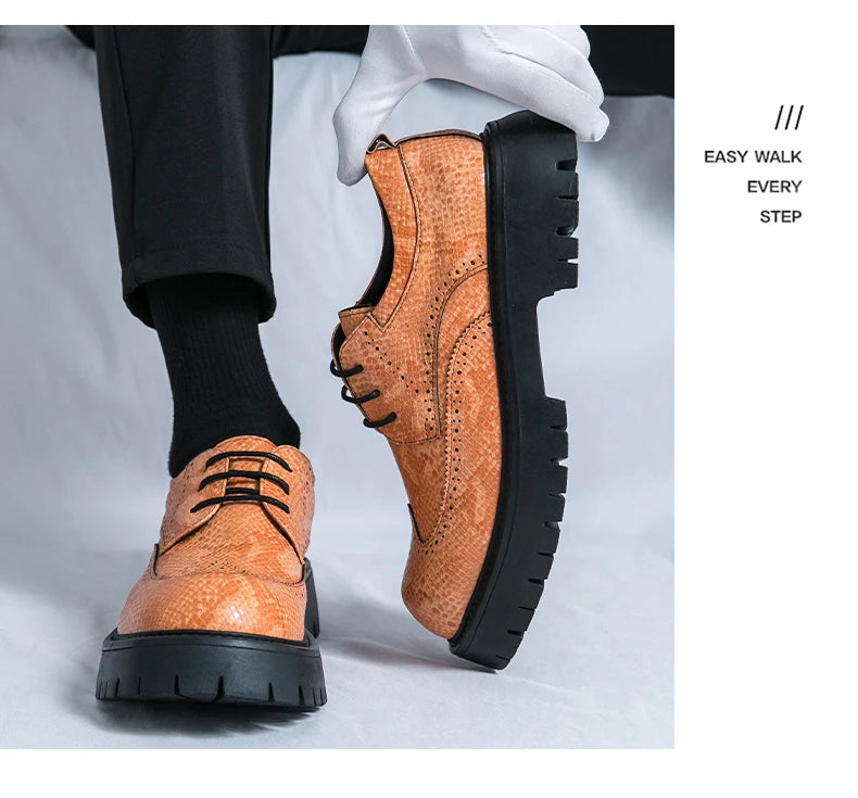 Brogues Men's Luxury Designer Style Thick Sole Shoes Elegant and Sophisticated Gentleman's Shoe Popular Wedding Party Shoes