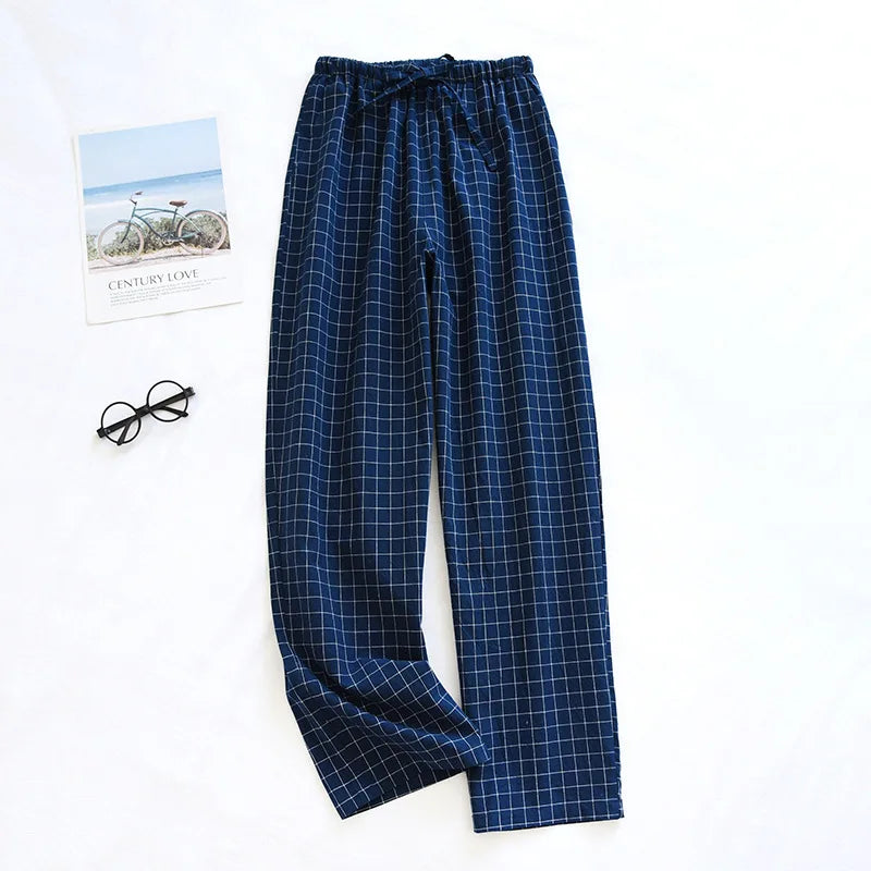 Men Pajama Pants Plaid Design Cotton Pajamas Long Trouser Spring Summer Male Thin Loose Sleep Bottoms Men Sleep Pants Plus Size
