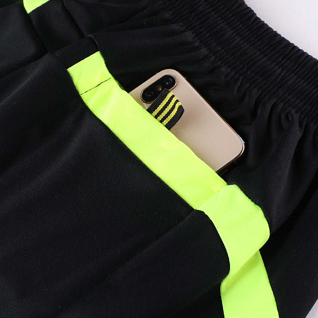 Mens Soccer Jersey Referee Outfit Football Match Uniform Tracksuit Turn-Down Collar Short Sleeve Pockets T-shirt with Shorts