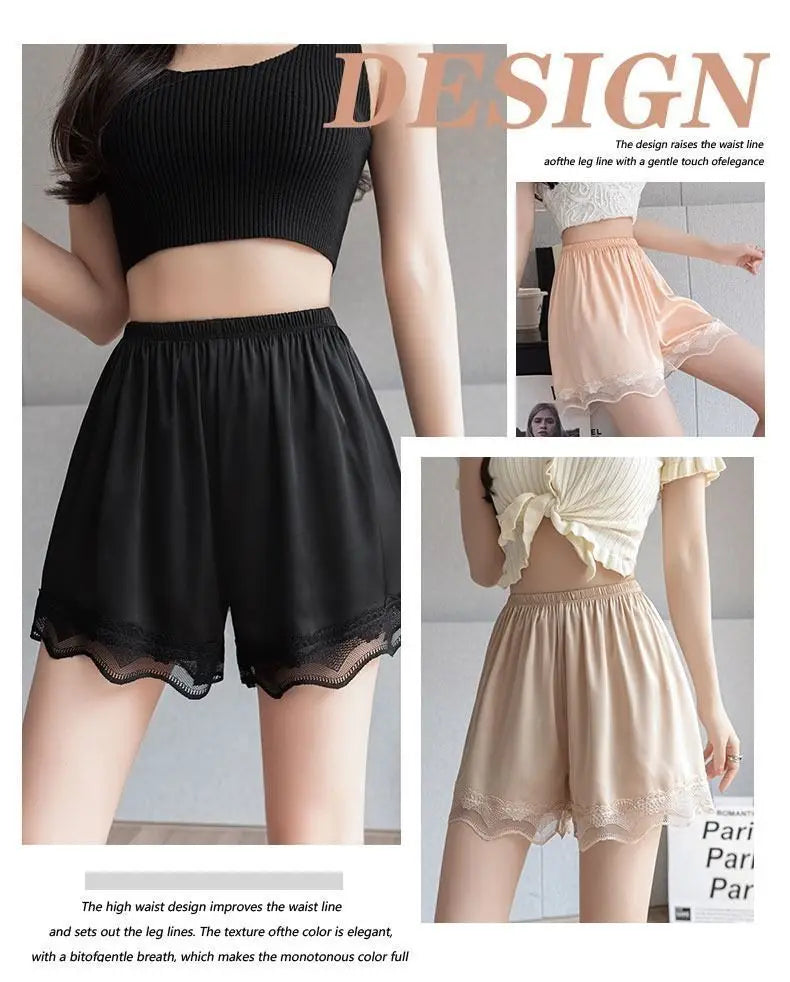 Ice Silk Safety Shorts for Women Anti-Pantyline Seamless Invisible Underwear Summer Thin Breathable Lace Lined Panties Home Wear