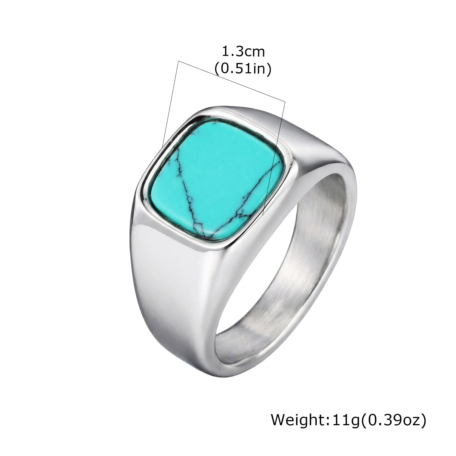 Stylish Square Natural Stone Ring for Men,Waterproof Stainless Steel Signet Ring,Birthday Party Gift for Him Dad