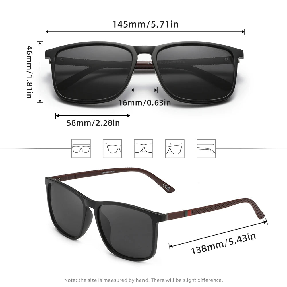 Classic Rectangle Sunglasses For Men Women Driving Fishing UV400 Protection Eyewear Polarized Fashion Glasses