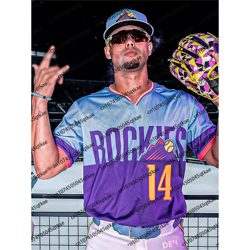 Tovar Colorado Rockies No.14 Football Jersey Fashion V-neck Tshirt Summer Oversized Breathable Sport Training Uniform Soccer Tee