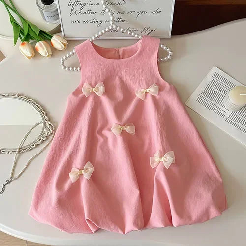 2025 New Summer Baby Girl Party Dress Sleeveless Cotton Solid Color Sister Clothing  2-7Yrs Kids Princess Dresses
