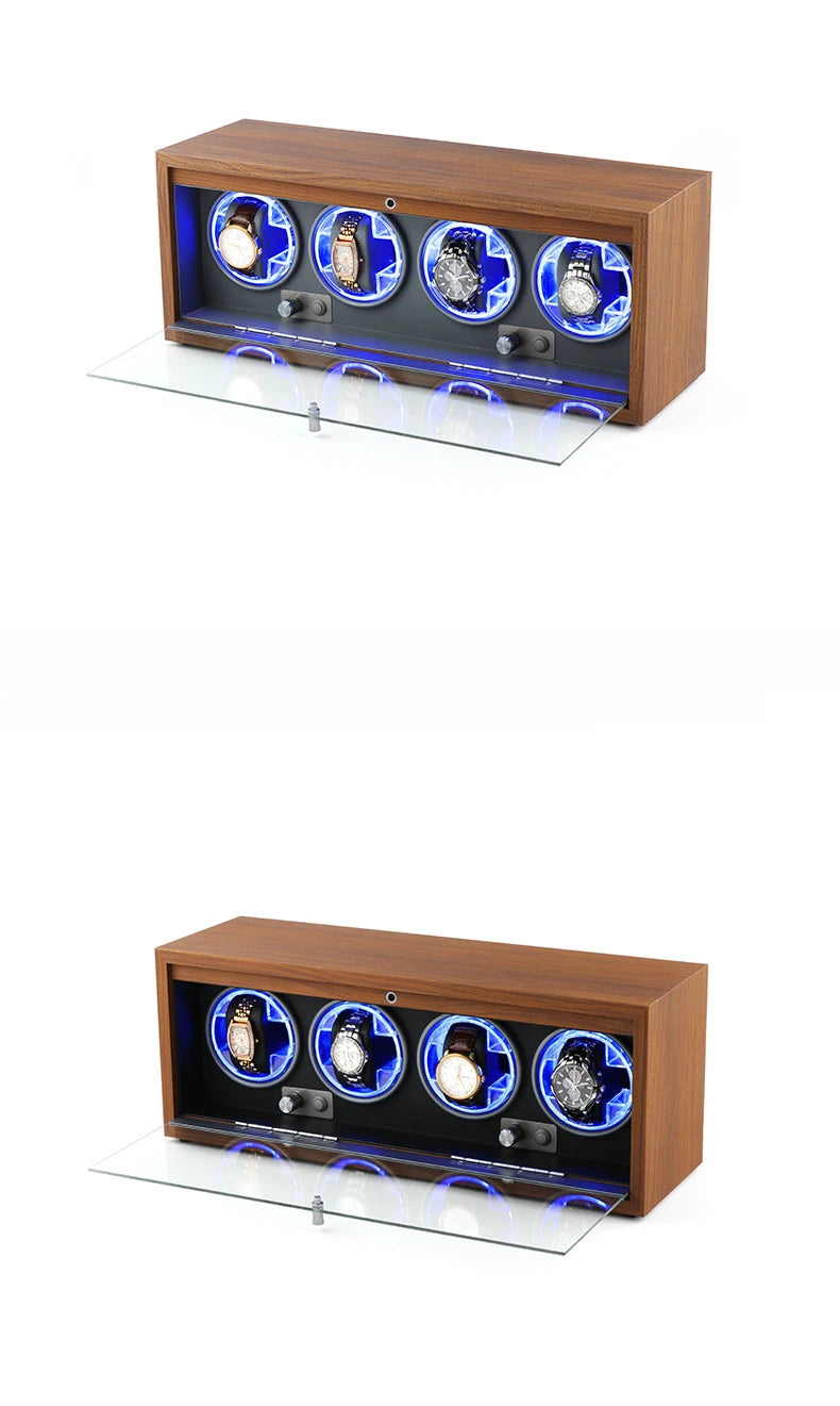 Household Vertical Watch Winding Four-position Organizer Box Mechanical Watches Automatic Rotating Winders Device with LED Light