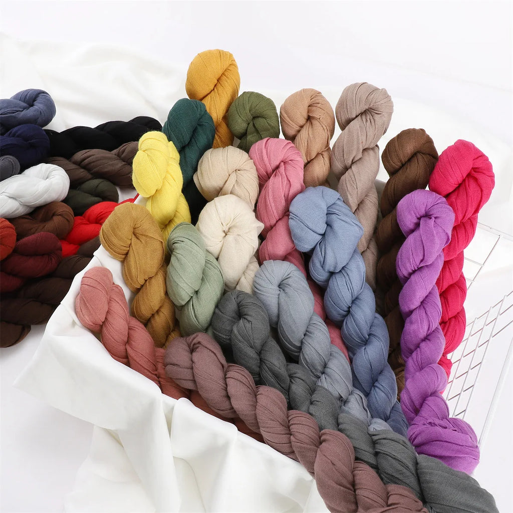 Crumpled Scarf For Women Girls Students Spring New Solid Color Cotton Voile Thin Scarves Soft Knitting Shawl Female Wrap Shawls