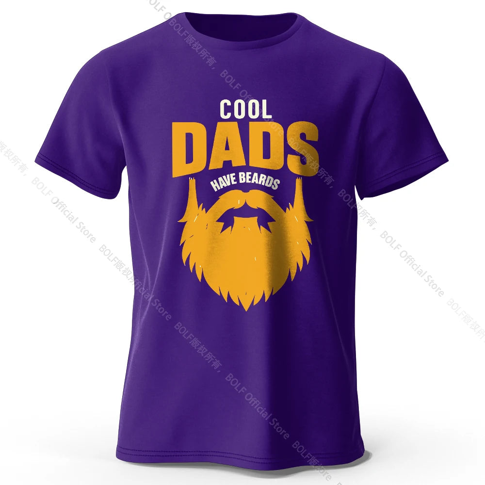 Men's Cool Dad with Beards Printed T-Shirt 100% Cotton Oversized Funny Graphic Tees for Women Summer Tops Humor Streetwear