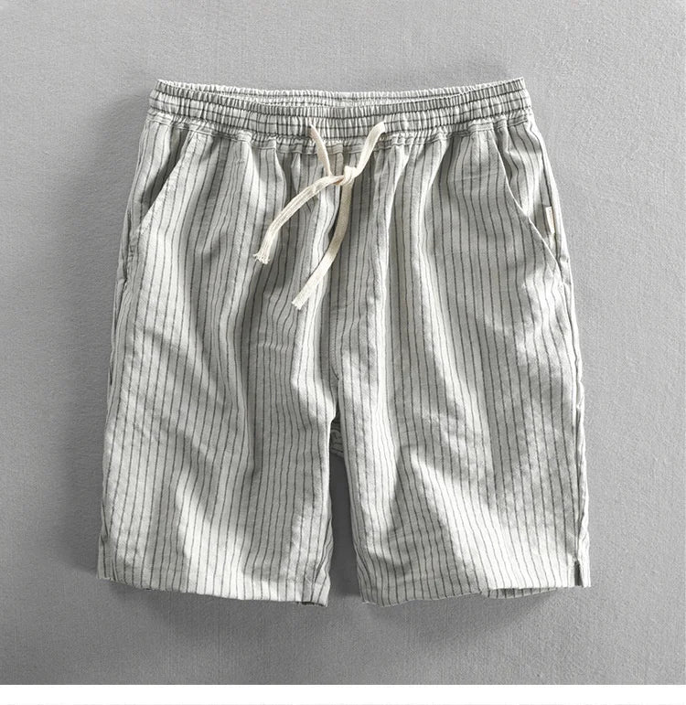 Summer Cotton Beach Shorts Pants For Men Casual Breathable Comfortable Striped Loose Drawstring Cropped Youth Man Shorts Pants