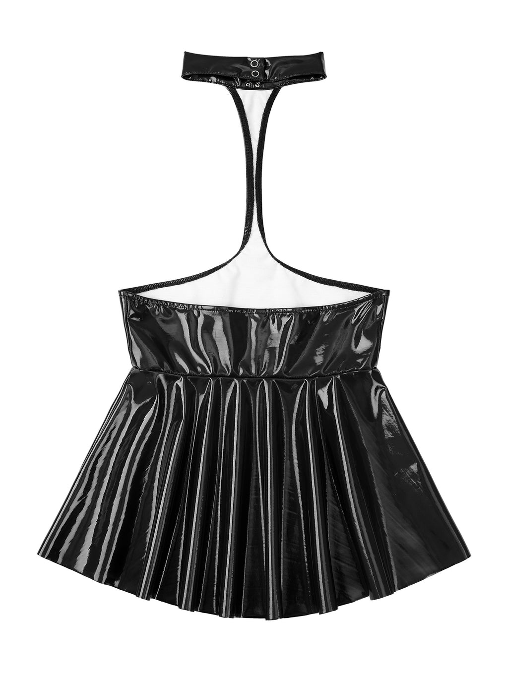 Womens Shiny Metallic Faux Leather Halter Neck Backless A-Line Dress Exposed Breast Mini Night Club Dresses Latex Clubwear