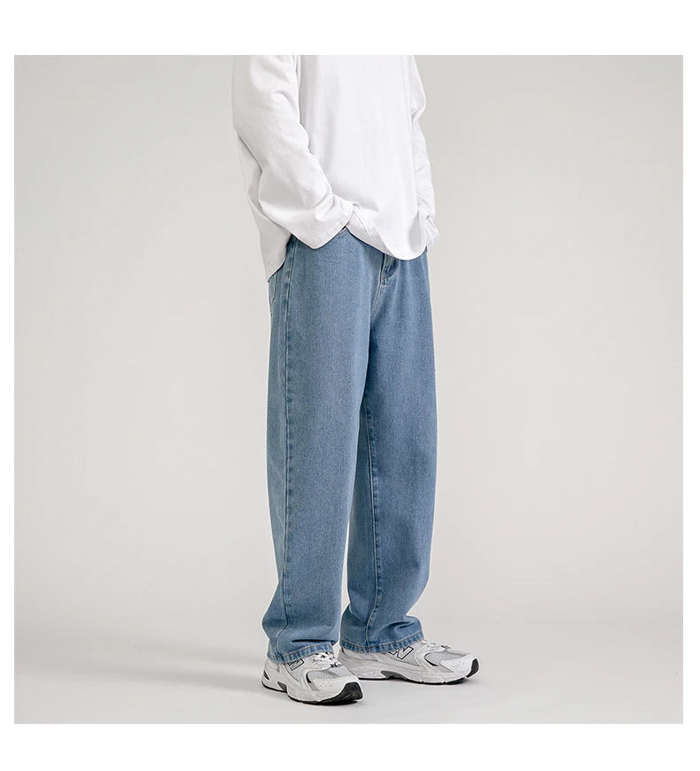 2023 New Korean Fashion Men's Baggy Jeans Classic Unisex Man Straight Denim Wide-leg Pants Hip Hop Bagy Light Blue Grey Black