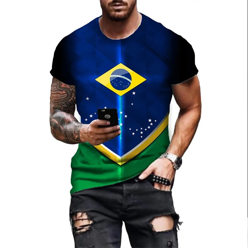 Brazil Flag Graphic T Shirt for Men Clothing 3D Print Brasil Football T-Shirt Gym Fitness Streetwear Tops Soccer Club Tee Shirts