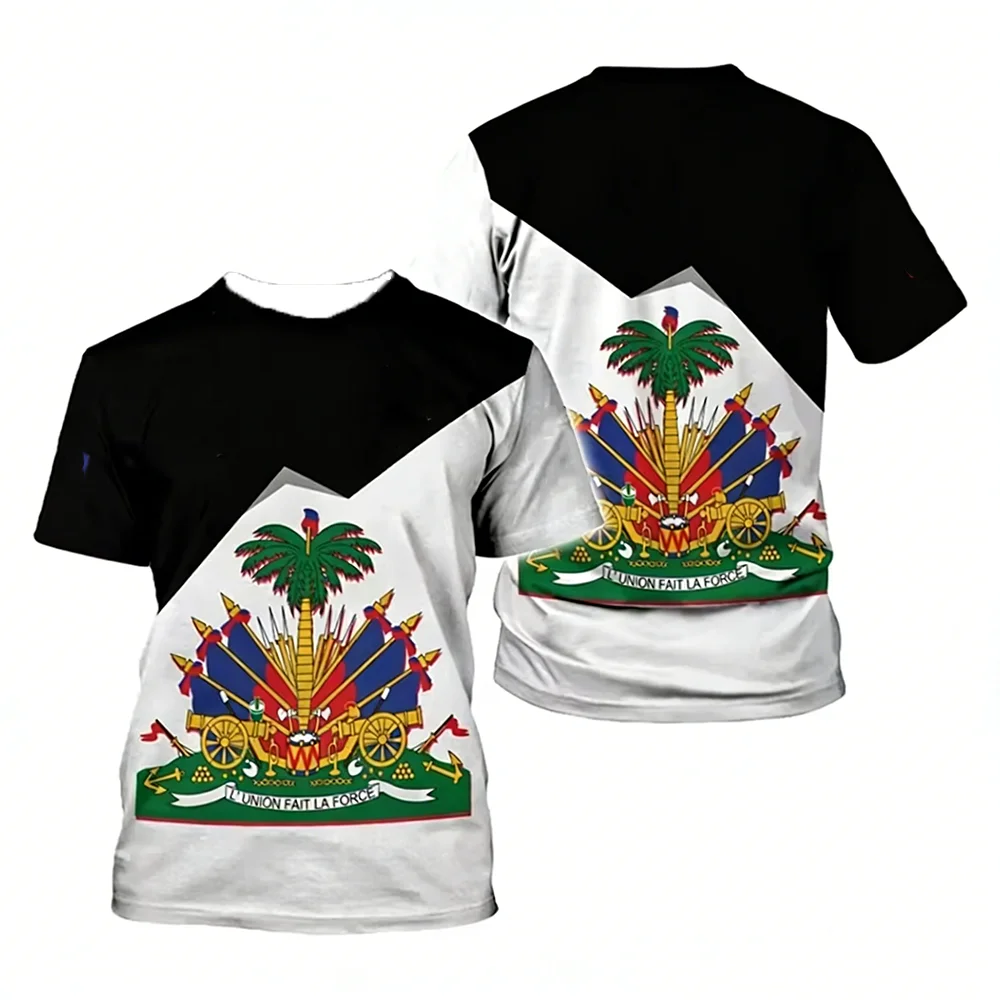 Haiti National Elements 3D Printed T-Shirt Patriotic Culture Casual Fabric T-Shirt Featuring National Flag Map And Emblem Design