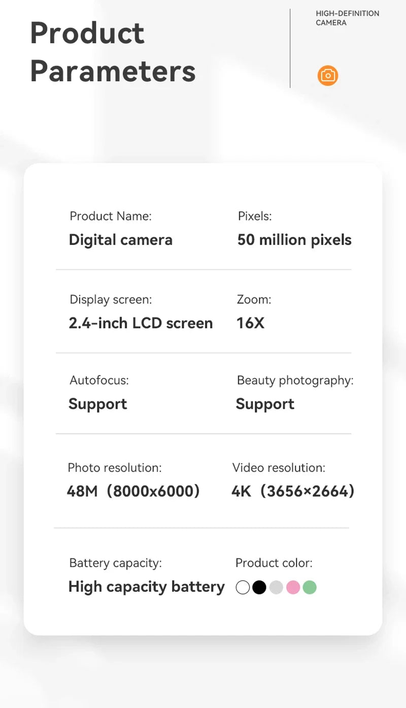 4K Digital Camera 50MP 16X Student Camera Outdoor Anti-Shake Digital Video Camera Flash Video Recorder Small Video Camera