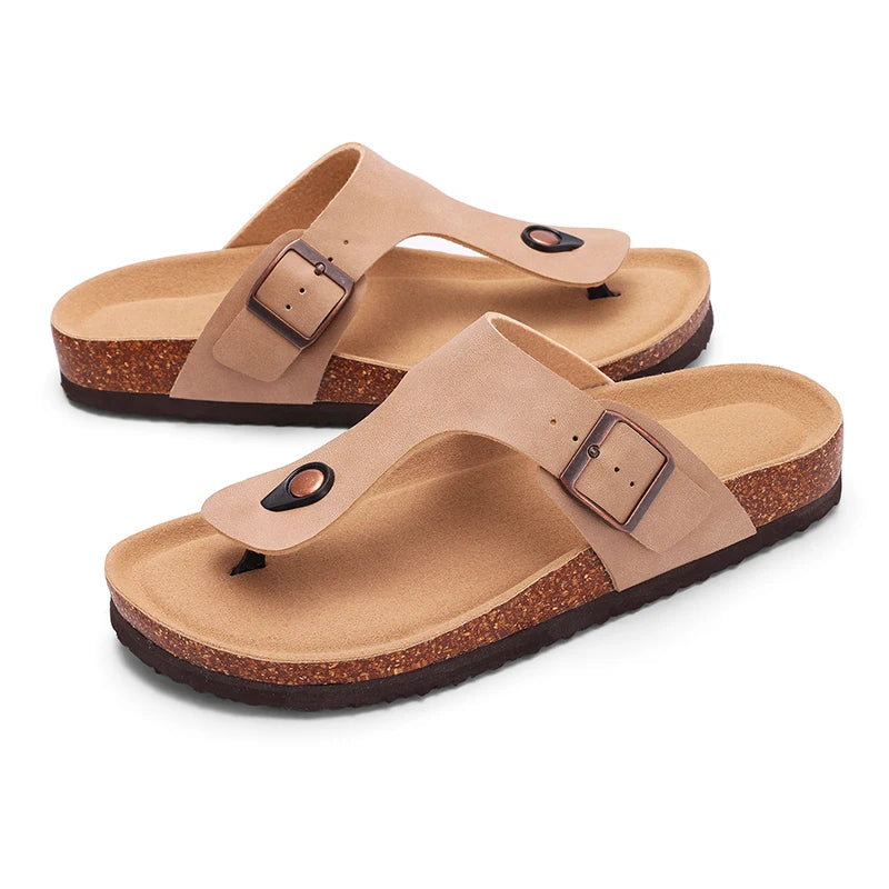 Kidmi Women's Summer Barefoot Sandals Cork Footbed Nonslip Slides Leather Clogs for Beach Essential Footwear