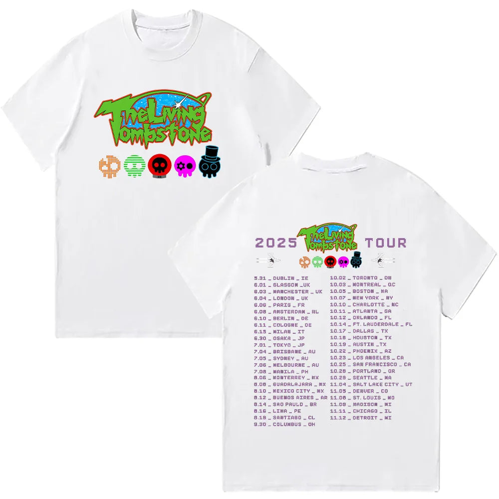 The Living Tombstone 2025 Tourt-shirts Summer Cotton Top Vintage Tees Mens Graphic T Shirts Hip Hop Harajuku Women Men Clothing