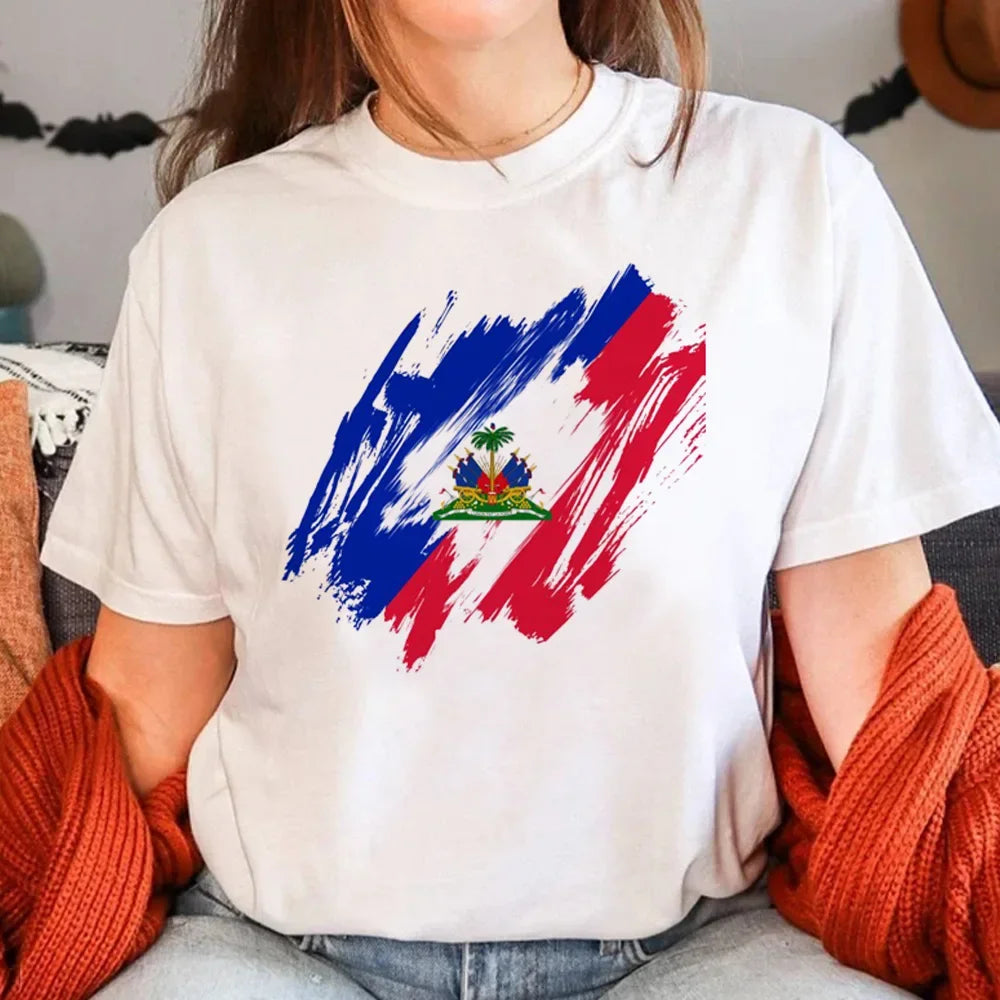 Haiti T Shirt Women Funny Y2K Harajuku T-shirts Female Funny Clothing Aesthetic Clothes Women Clothing