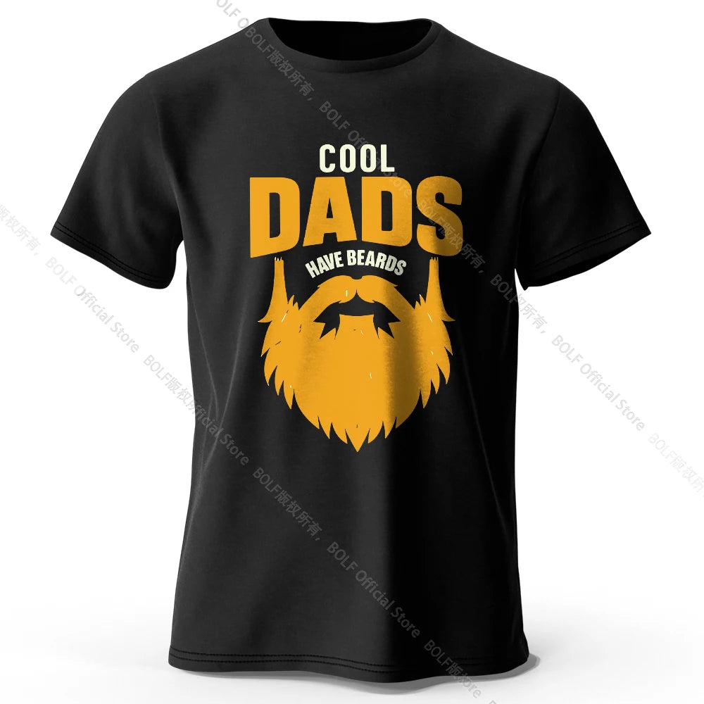 Men's Cool Dad with Beards Printed T-Shirt 100% Cotton Oversized Funny Graphic Tees for Women Summer Tops Humor Streetwear